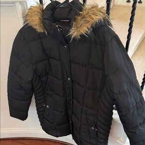 Tommy Hilfiger Black Ski Jacket with Faux Fur Hood
